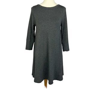 NEW Lou & Grey Jersey Knit Heathered Gray 3/4 Sleeve A-Line Swing Dress Small